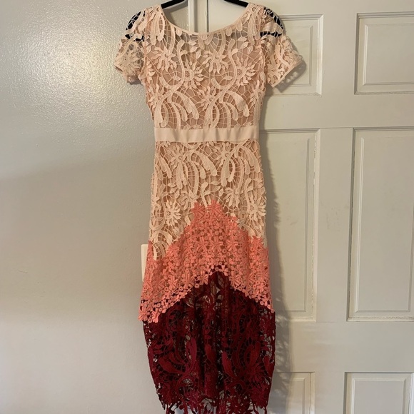 MAJE Ombre Pink Lace Romarin MIdi Dress - Picture 3 of 7